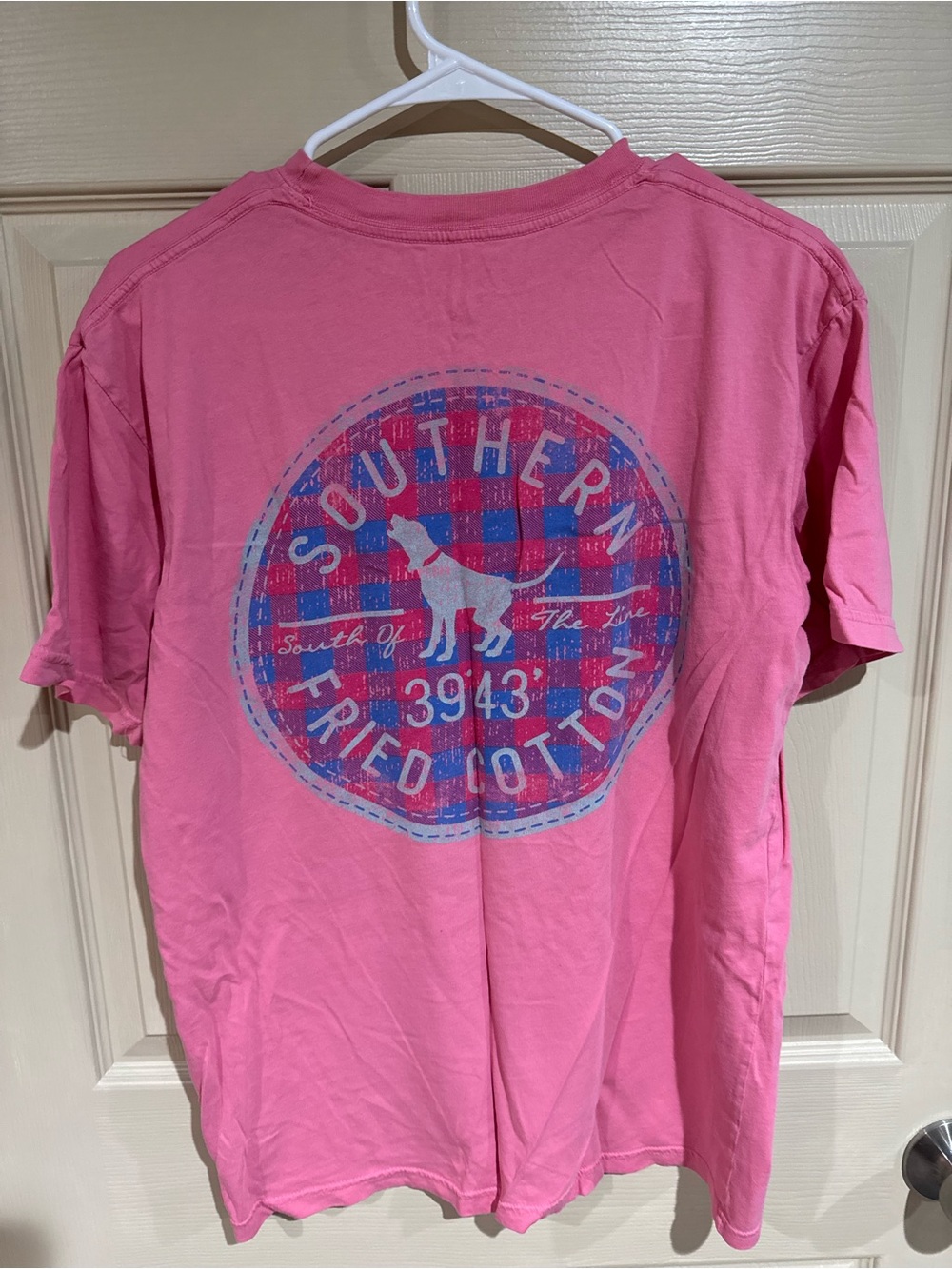 Southern Fried Cotton Pink Short-Sleeve Pocket Tee Plaid Dog